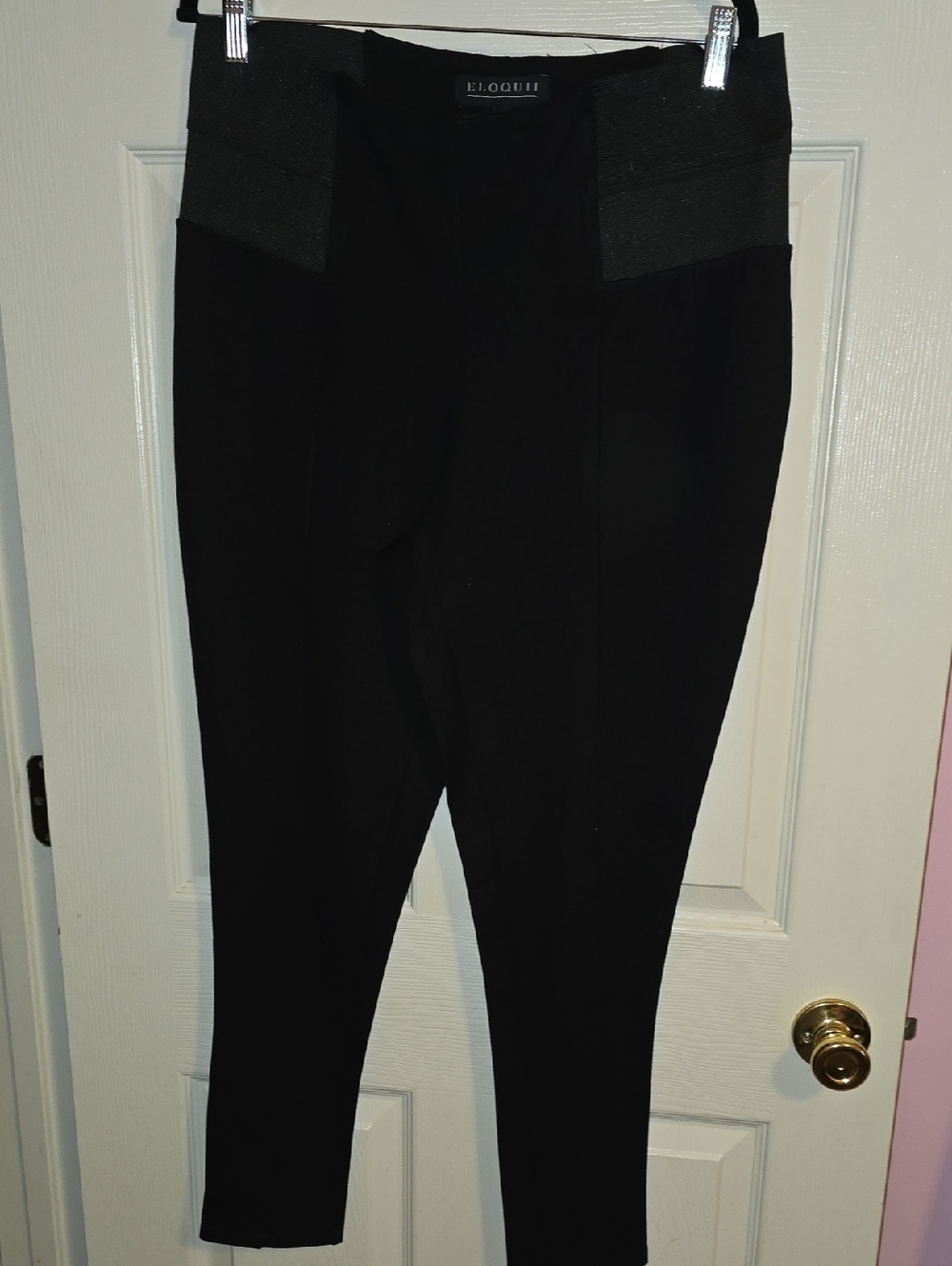 Eloquii Black Ponte High-Rise Leggings with Textured Waistband Panels
